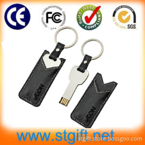 Leather Case for USB Gift, Embossed Logo Leather 4GB USB Flash Drive with USB Key (SH-46)